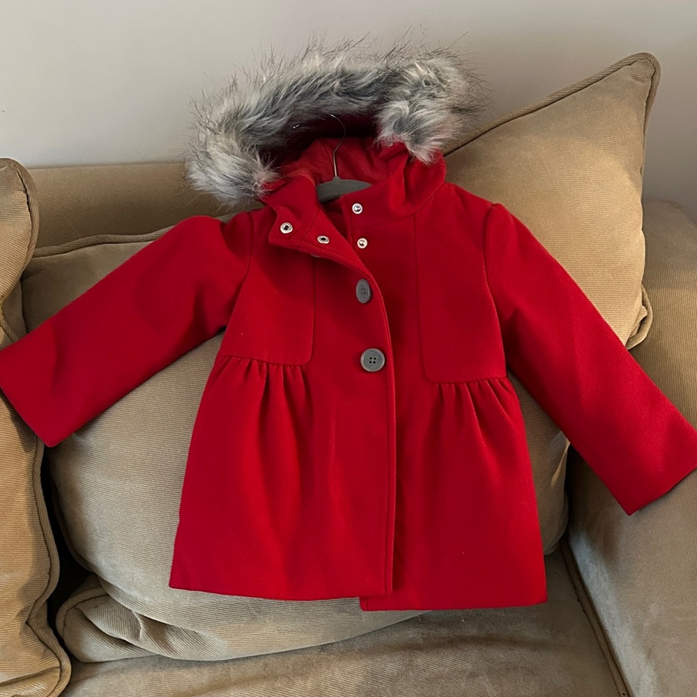 Cat & Jack Red Puffer Jacket with Faux Fur Hood